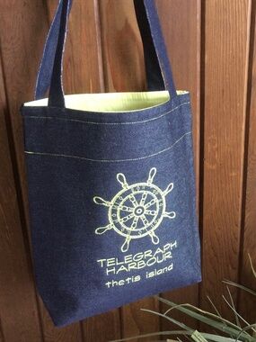 Nautical Tote Bag, Custom Embroidery. Ship’s Wheel with Custom Name